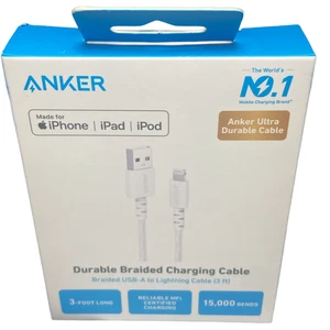 Anker Cavo di Ricarica da Lightning a USB-A Intrecciato Certificato MFi 3ft - Bianco - Foto 1 di 8