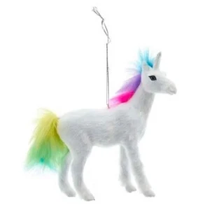 Pelziges Einhorn mit mehrfarbiger Mähne und Schwanz Christbaumschmuck Neu - Bild 1 von 1