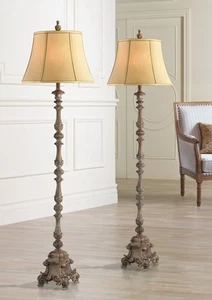 Regency Hill French Candlestick 62" Faux Wood Floor Lamps Set of 2 - Picture 1 of 8