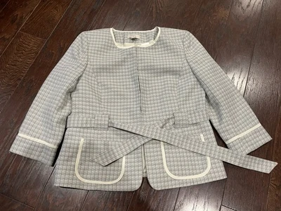Ann Taylor Loft Women Career Jacket Blazer Grey White Plaid Size Medium New - Image 1 of 4
