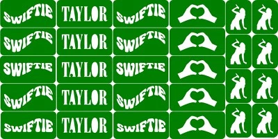 ADD POWER STENCILS 28 x Taylor Swift -2 Swiftie Body, Face Painting Glass Etching Glitter, Stencil