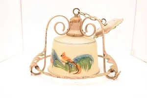 ATQ ART DECO SPANISH VTG BIRD PAINTED GLASS SHADE PENDANT CEILING LIGHT FIXTURE - Picture 1 of 10