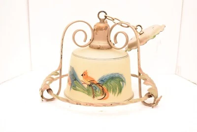 ATQ ART DECO ESPAÑOL DE COLECCIÓN PÁJARO PINTADO CRISTAL PANTALLA COLGANTE LÁMPARA DE TECHO Foto 1 de 4