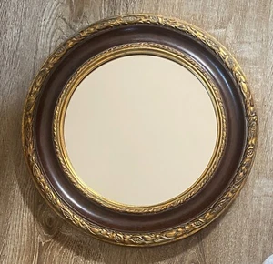 Robert Grace runder Wandspiegel 17" Gold dunkles Holz - Bild 1 von 6