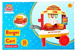 Play And Pretend - Burger Cart - Over 30 Piece Set - Age 3+ - Brand New - Picture 1 of 1
