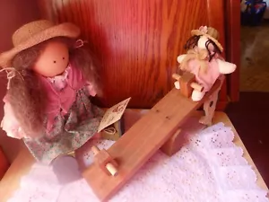 Vintage LIzzie High Wooden Folk Art Doll Megan Valentine Cat Jingles Seasaw 198 - Picture 1 of 5