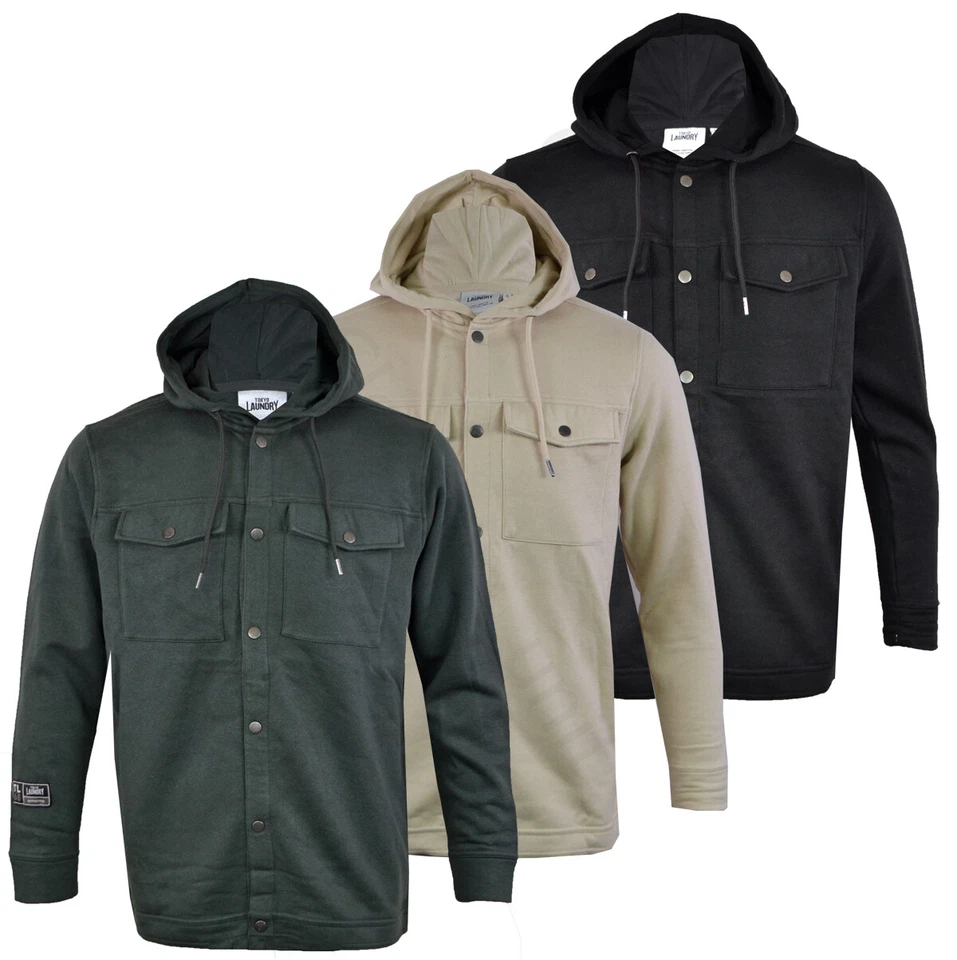 Mens Tokyo Laundry Hooded Over Shirt Collared Sweatshirt Button Up S-XXL - Image 1 of 1