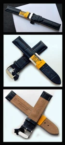 24mm Genuine Leather Watch Strap Blue CAVADINI Crocodile Embossing Steel Buckle - Picture 1 of 1