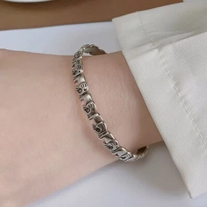 925 Sterling Silver Elegant Stylish Elephant Open Cuff Bracelet Vintage Bangle