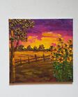 Original 6" Oil Painting Country Farm Fields Sunrise Sunset Sunflowers Trees 