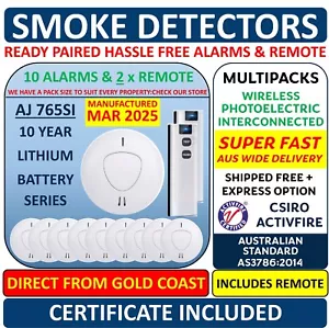 10 Wireless Interconnected Photoelectric Smoke Alarm Detector 2 x Remotes Paired - Picture 1 of 13