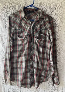 Vintage Border Town Plaid Western Pearl Snap Button Up Shirt Size Medium - Picture 1 of 6