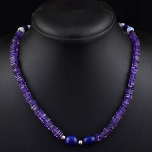 194 Cts Natural Amethyst & Moonstone Beads Womens Necklace Jewelry JK 17E394
