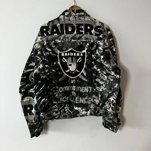 Vintage Raiders Black and White Jacket Pro Player Graffiti Denim Jacket XL NFL - Picture 1 of 11