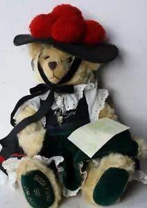 Hermann Teddy Bear Black Forest Girl Mohair Limited Edition Earrings Pin Hat VTG - Picture 1 of 1