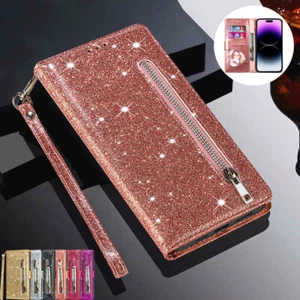 For iPhone 16 Pro Max 15 14 13 12 11 XR Glitter Leather Flip Wallet Case Cover - Picture 1 of 10