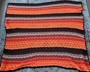 Vintage Handmade Crochet Afghan Tapestry Throw Blanket Orange, Retro 46"x51" - Picture 1 of 8