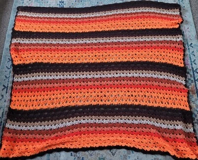Manta de tapiz afgano de ganchillo hecha a mano vintage naranja, retro 46"x51"  Foto 1 de 4