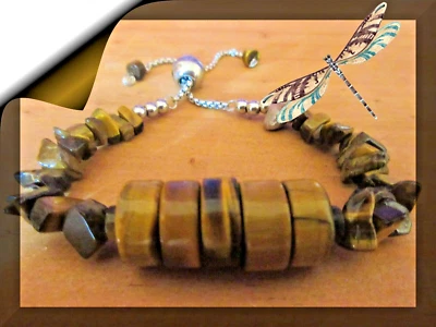 Pulsera ajustable ojo de tigre dorado para hombre Foto 1 de 2