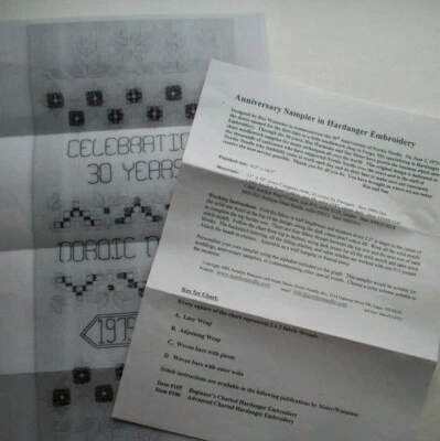 30th Anniversary Nordic Needle sampler  hardanger embroidery pattern - Image 1 of 2