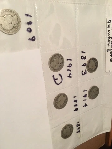 6 Barber Quarters 1893, 2-1899,1912,1914,1914D Cover