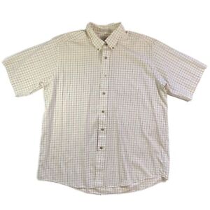 L.L. Bean Short Sleeve Button-Down Men’s Size XL Cotton Off-White Plaid Shirt