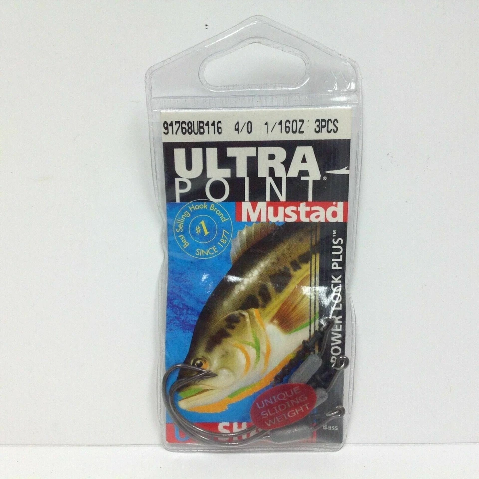 Mustad 91768UB116 Power Lock Ultra Sharp Bass Fishing Hooks 1/16oz Size 4/0 a - Image 1 of 2