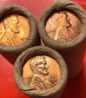 1952-P  1952-S  &  1952-D  (3) THREE OBW ROLLS GEM BU RED ALL THREE MINT MARKS! - Image 1 of 4