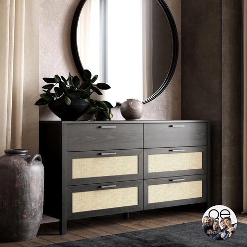 Wimberly 6 Drawer Dresser, Natural with Faux Rattan Cover