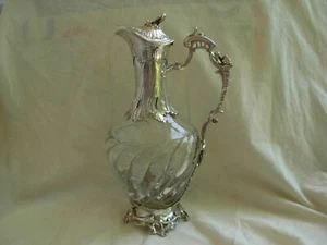 HENIN,ANTIQUE FRENCH CRYSTAL WINE DECANTER WITH SILVERPLATED MOUNT,LATE 19th. - Picture 1 of 18