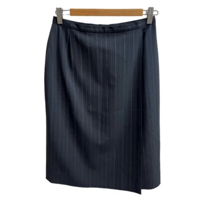 Emanuel Ungaro 复古女式直裙羊毛 10 码娇小/44 黑色细条纹 — 第 1/4 张图片