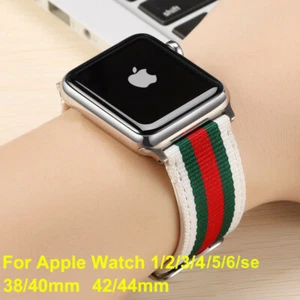 Apple Watch Woven GU CCI Pattern Leather with Nylon Wrist Band Strap 49 45 40 41 - Picture 1 of 14