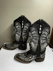 Mens Corral Leather Angel Wing and Cross Cowboy Boots Size 5.5 M Great Con - Picture 1 of 7