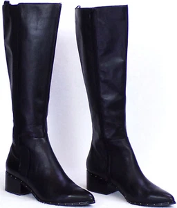 BLEECKER & BOND 9.5M black knee-high point-toe boots leather + fabric uppers - Picture 1 of 12