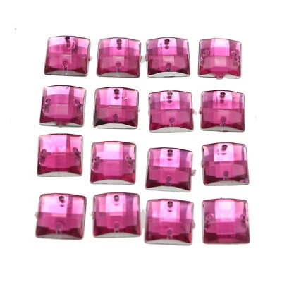 200 Hot Pink Flatback Acrylic Square Sewing Rhinestone Gems 10mm Sew On beads - Image 1 of 4