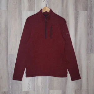 Maglione uomo Eddie Bauer rosso marmorizzato quarto zip manica lunga collo alto taglia med - Foto 1 di 9