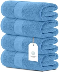 Luxury Bath Towels - Cotton Hotel spa Towel 27x54 4-Pack Light Blue 700 GSM - Picture 1 of 6