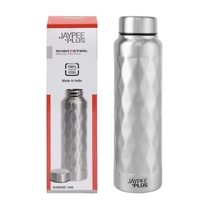 1 Litre Diamond Silver Stainless Steel Water Bottle Single Wall BPA-Free Plastic - Picture 1 of 15