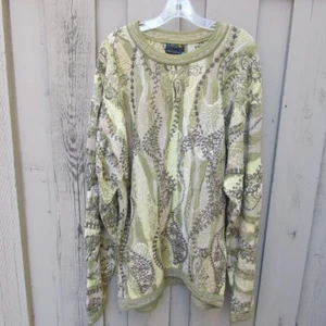 COOGI Australia Pullover Sweater Men 2X 2XL Tall Cotton Knit Green Yellow Beige - Picture 1 of 8