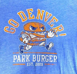 Go Denver Park Burger Mascot Tee Blue Next Level Soft Shirt M Denver Colorado - Picture 1 of 5