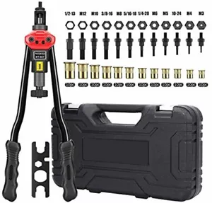 16" Nietmutter Werkzeug Pro Setter Kit mit 12 metrischen SAE Dornen 120 sortiert & Koffer - Bild 1 von 5