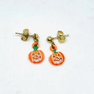 Pendientes Jack-O-Lantern Naranja Esmalte Cuelga Perforado Calabaza - Imagen 1 de 4