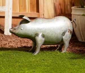 Galvanized Iron Pig Sculpture Statue Figurine Yard Lawn Outdoor Garden Decor - Picture 1 of 7