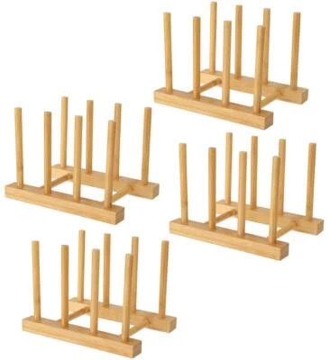Juego de 4 estantes para platos de bambú 3 ranuras para tablas de cortar estantes para platos soporte tapa para olla H Foto 1 de 4