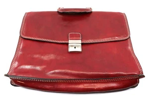 Floto Handmade Italy Red Leather Briefcase Business Laptop Bag - Picture 1 of 11