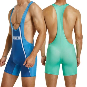 Mens Wrestling Singlet Leotard Vest Sport Gym Outfit One Piece Jumpsuit Bodysuit - Picture 1 of 24