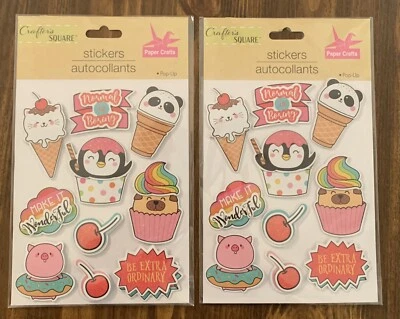 CRAFTER'S SQUARE LOT 2 PACKS STICKERS ICE CREAM CUPCAKE DONUT PANDA TONYA  #4818 - Image 1 of 2