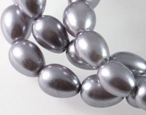 Perla, 1 filo (42-44) perla a base di vetro argento 9x7 mm a goccia con foro 1 mm * - Foto 1 di 4