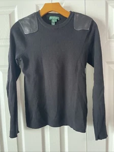 Lauren Ralph Lauren Jeans Company Ribbed Sweater Size S Leather Shoulder Patch - Picture 1 of 5