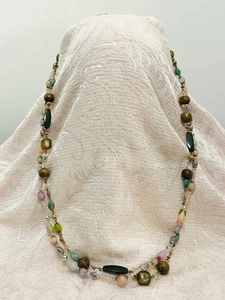 2 Collana Lunga Multicolore Vetro Liscio Legno Collana Perline Boho Chic Costa - Foto 1 di 9